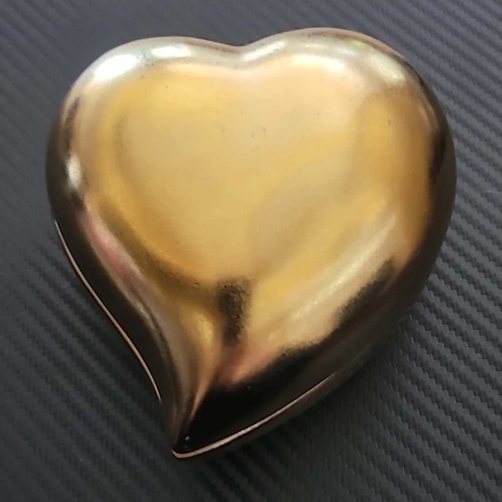 Gold Tone Ceramic Puffy Heart Jewelry Trinket Box